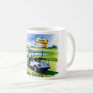 Golf retirement with golf cart on putting green  coffee mug
