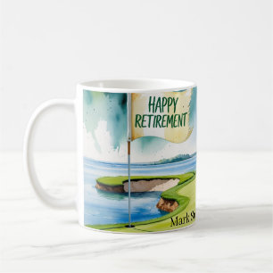 Golf retirement with golf cart on putting green coffee mug