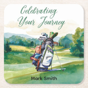 Golf Retirement with golf themed Square Paper Coaster