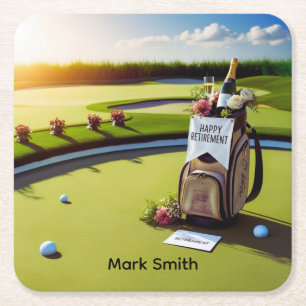 Golf Retirement with golf themed  Square Paper Coaster