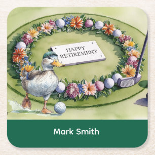 Golf Retirement with golf themed  Square Paper Coaster