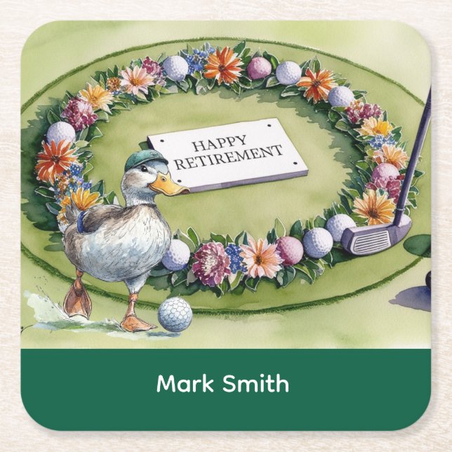Golf Retirement with golf themed  Square Paper Coaster (Front)