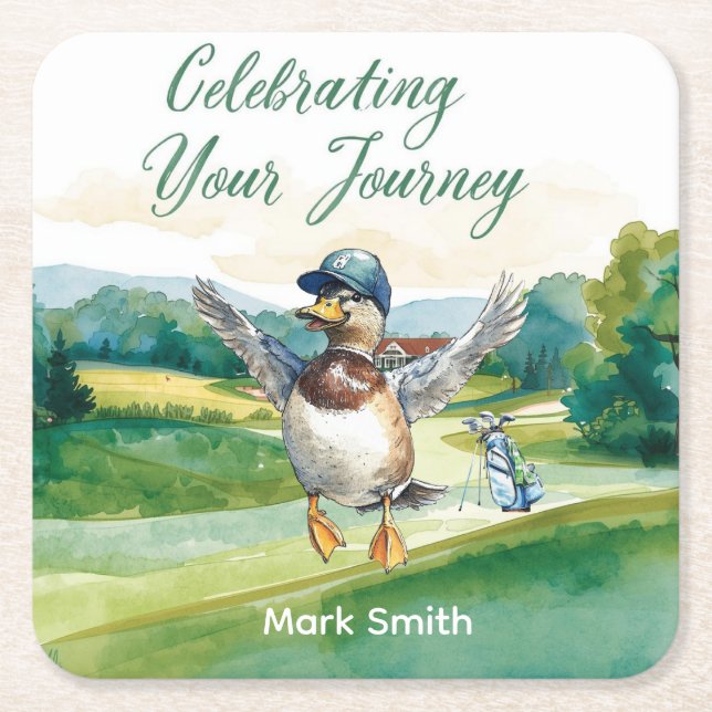 Golf Retirement with golf themed  Square Paper Coaster (Front)