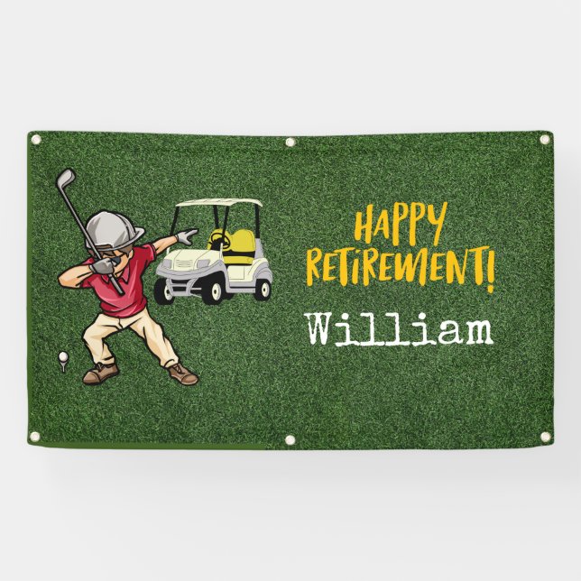 Golf Retirement with golfer dabbing on green grass Banner (Horizontal)
