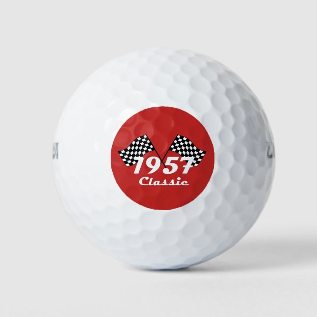 Golf Retro 1957 Classic Black White Chequered Flag Balls (Front)