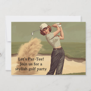 Golf  Retro Golf Chic: Woman Golfer at the Green Invitation