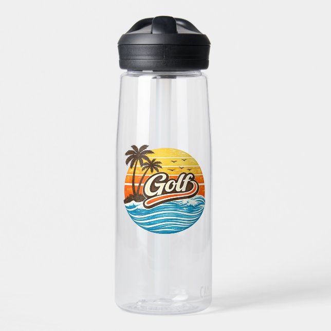 Golf Retro Sunset Design Water Bottle (Front)