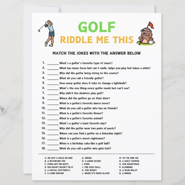 Golf Riddle Me This Game (Front)