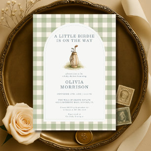 Golf Sage Green Gingham Baby Shower Invitation