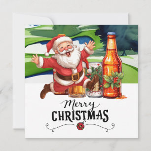 Golf Santa and Beer for Christmas Funny Golfer  Holiday Card