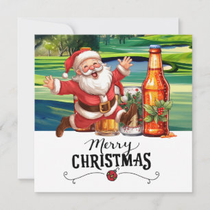 Golf Santa and Beer for Christmas Funny Golfer  Holiday Card
