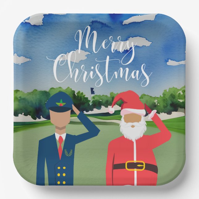 Golf Santa Claus  Christmas for Pilot golfer party Paper Plate (Front)