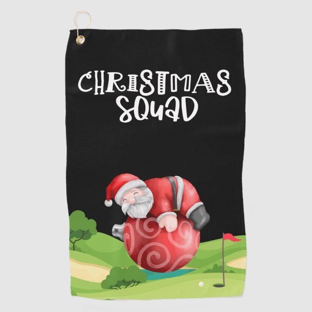 Golf Santa Claus Christmas Squad  gone golfing  Golf Towel (Front)