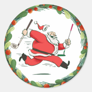 GOLF SANTA Claus golfer for Christmas Party  Classic Round Sticker
