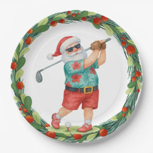 GOLF SANTA Claus golfer for Christmas Party Paper Plate