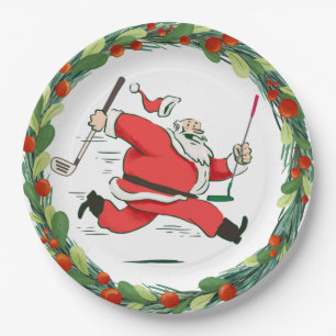 GOLF SANTA Claus golfer for Christmas Party  Paper Plate