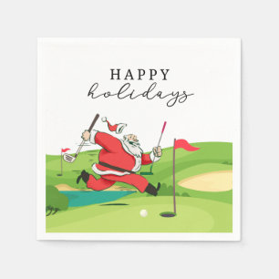 Golf Santa Claus golfer happy Holidays      Napkin