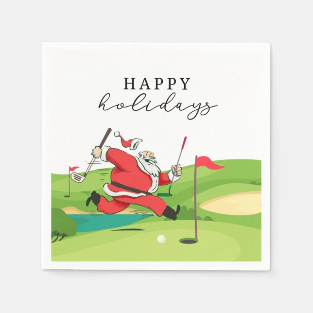 Golf Santa Claus golfer happy Holidays      Napkin (Front)