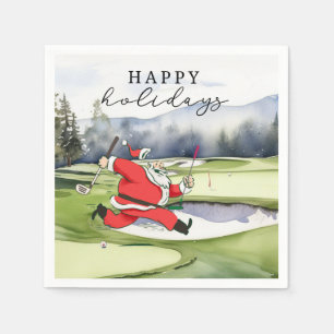 Golf Santa Claus golfer happy Holidays      Napkin