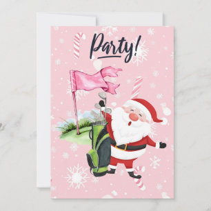 Golf Santa Claus golfer in on pink background Invitation