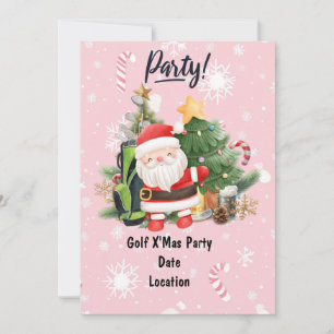 Golf Santa Claus golfer in on pink background Invitation