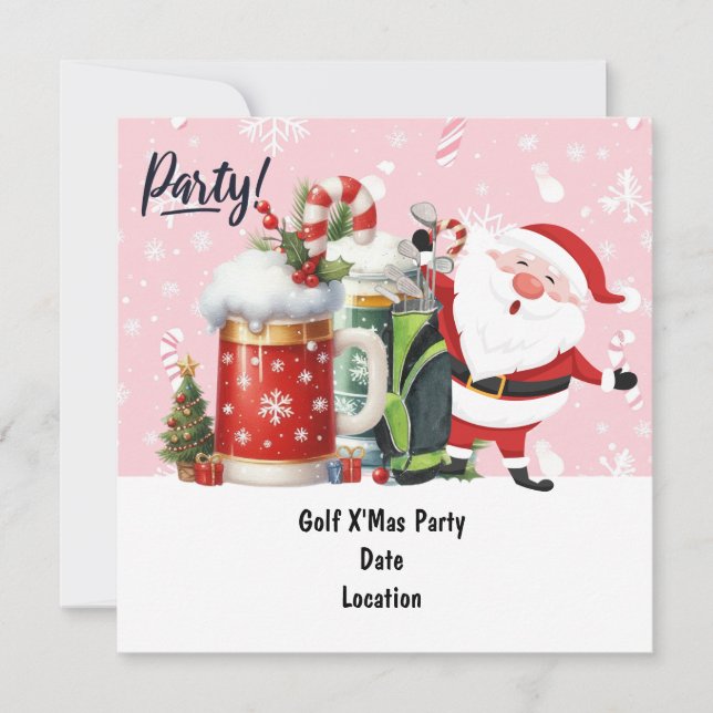 Golf Santa Claus golfer in on pink background Save The Date (Front)