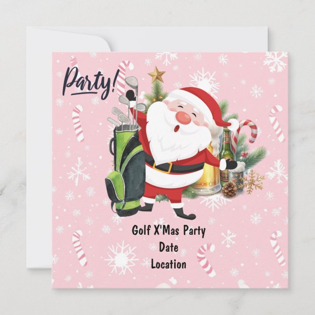 Golf Santa Claus golfer in on pink background Save The Date (Front)