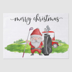  Golf Santa Claus golfer Merry Christmas on Green  Tissue Paper
