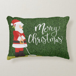 Golf Santa Claus golfer on green grass Christmas Decorative Cushion
