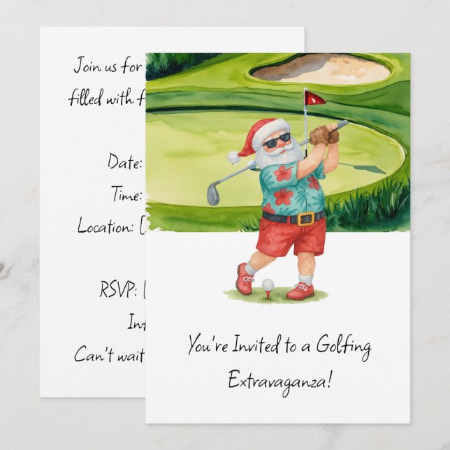 Golf  Santa Claus golfing Christmas Summer Themed  Invitation (Front/Back)