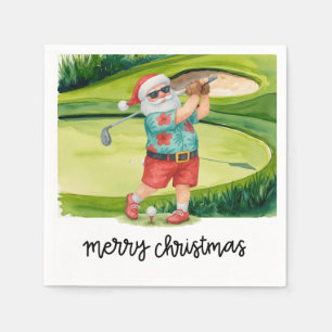 Golf Santa Claus golfing Christmas Summer Themed Napkin