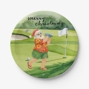 Golf Santa Claus golfing Christmas Summer Themed Paper Plate