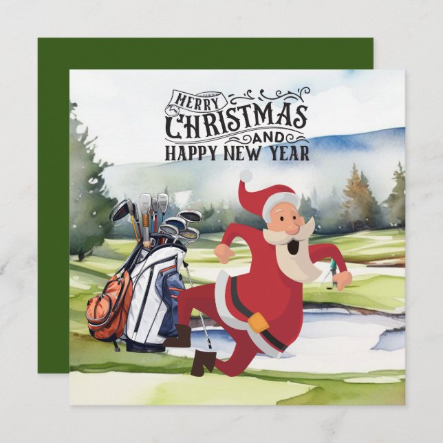 Golf  Santa Claus golfing Christmas Themed  Holiday Card (Front/Back)