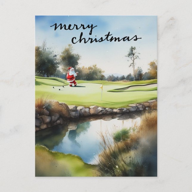Golf  Santa Claus golfing Christmas Themed  Holiday Postcard (Front)