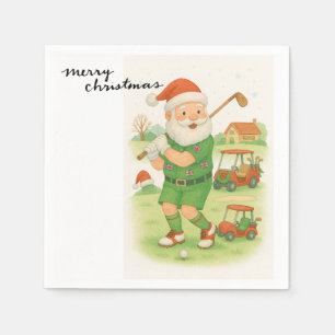 Golf Santa Claus golfing Christmas Themed Napkin