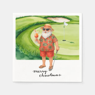 Golf Santa Claus golfing Christmas Themed Napkin
