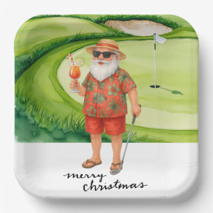 Golf  Santa Claus golfing Christmas Themed  Paper Plate