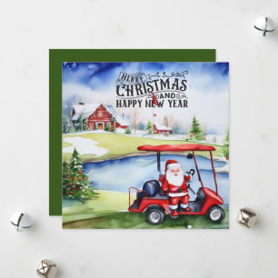 Golf  Santa Claus golfing for Christmas  Holiday Card