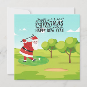 Golf  Santa Claus golfing for Christmas  Holiday Card