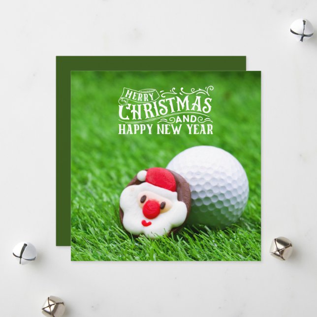Golf Santa Claus head with golf ball Christmas  Holiday Card (Front/Back In Situ)