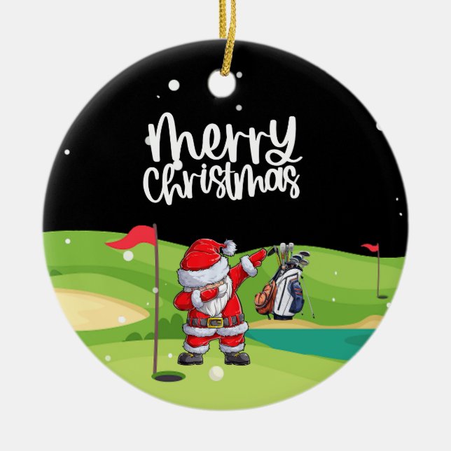 Golf Santa Claus in golf course Ceramic Ornament (Front)