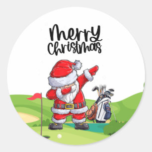 Golf Santa Claus in golf course Christmas Classic Round Sticker
