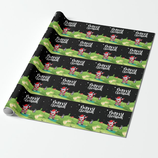 Golf Santa Claus in golf course Wrapping Paper (Unrolled)