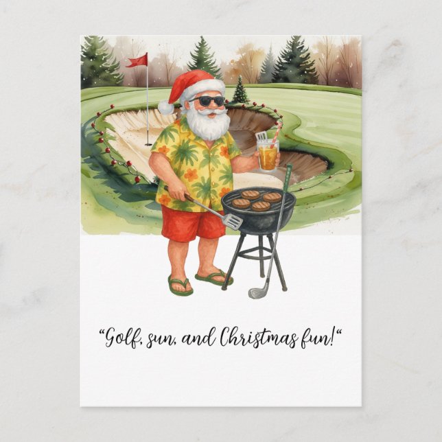 Golf Santa Claus is celebrating Christmas in July  Holiday Postcard (Front)