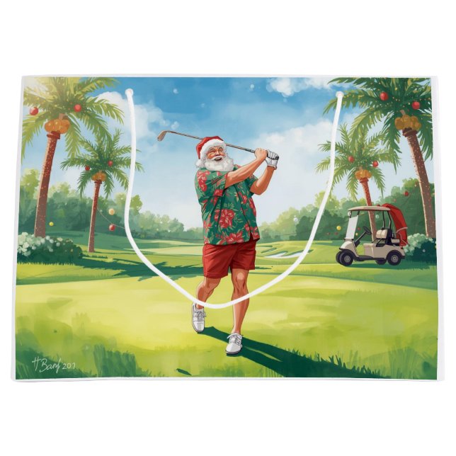 Golf Santa Claus is golfing  Large Gift Bag (Front)