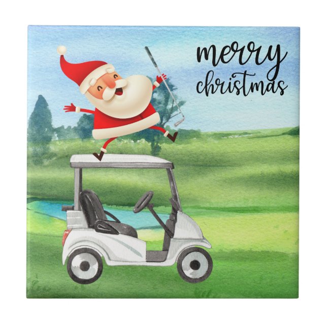 Golf Santa Claus is golfing on Christmas Ceramic Tile (Front)