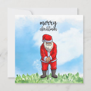 Golf Santa Claus is golfing on Christmas Holiday Card