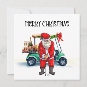 Golf Santa Claus is golfing on Christmas Holiday Card
