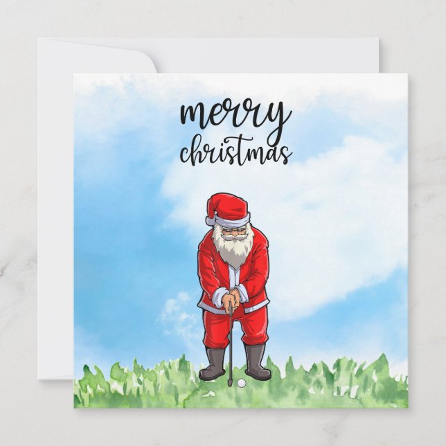 Golf Santa Claus is golfing on Christmas Holiday Card (Front)