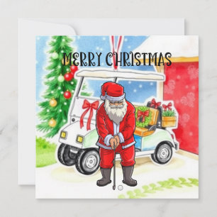Golf Santa Claus is golfing on Christmas Holiday Card